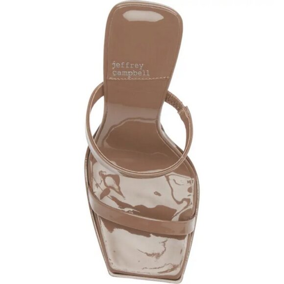 💕JEFFREY CAMPBELL💕 Hustler Platform Sandal Heels Taupe Patent Leather 7.5 NWOT - Picture 6 of 14